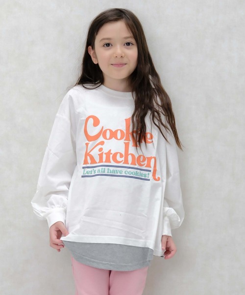 ZI-ON（ジーオン）の「USコットン裾フェイクガールズBIGロンT（Tシャツ/カットソー・キッズ・オフホワイト/パープル/ブラック/ネイビー/チャコールグレー/ベージュ/杢グレー/ダークグリーン・120cm/140cm/150cm/160cm/130cm/110cm）」の9枚目の写真