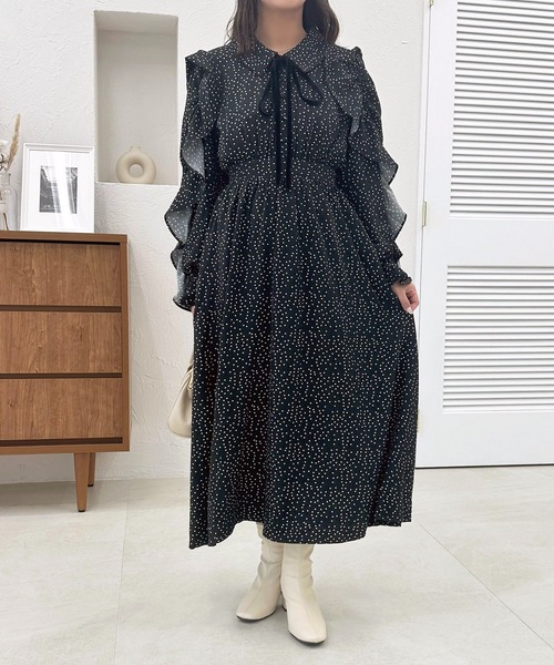 セール】フリルデザインフレアワンピース【ZOZOTOWN限定アイテム