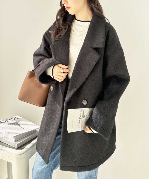 GeeRA(ジーラ)の「ダブルテーラージャケットコート(チェスターコート・レディース・ブラック/チャコール・MEDIUM)」の2枚目の写真