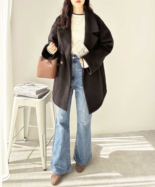 GeeRA(ジーラ)の「ダブルテーラージャケットコート(チェスターコート・レディース・ブラック/チャコール・MEDIUM)」の5枚目の写真