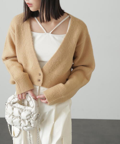 FREE'S MART（フリーズマート）の「2WAYアシメショート丈カーディガン（ニット/セーター・レディース・ホワイト/パープル/ベージュ/グリーン・FREE）」の2枚目の写真