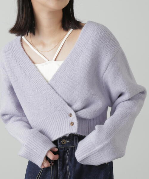 FREE'S MART（フリーズマート）の「2WAYアシメショート丈カーディガン（ニット/セーター・レディース・ホワイト/パープル/ベージュ/グリーン・FREE）」の4枚目の写真