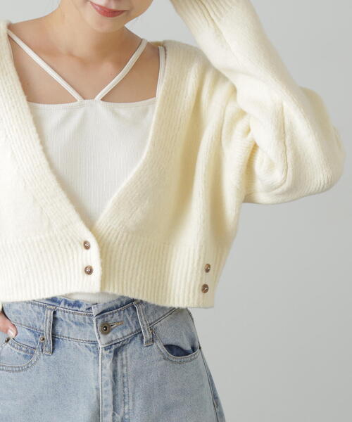 FREE'S MART（フリーズマート）の「2WAYアシメショート丈カーディガン（ニット/セーター・レディース・ホワイト/パープル/ベージュ/グリーン・FREE）」の5枚目の写真