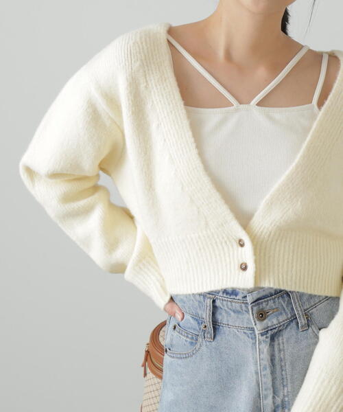 FREE'S MART（フリーズマート）の「2WAYアシメショート丈カーディガン（ニット/セーター・レディース・ホワイト/パープル/ベージュ/グリーン・FREE）」の6枚目の写真