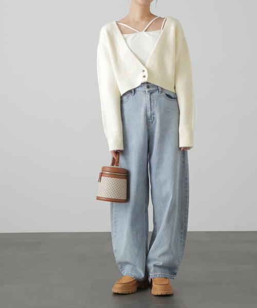 FREE'S MART（フリーズマート）の「2WAYアシメショート丈カーディガン（ニット/セーター・レディース・ホワイト/パープル/ベージュ/グリーン・FREE）」の7枚目の写真