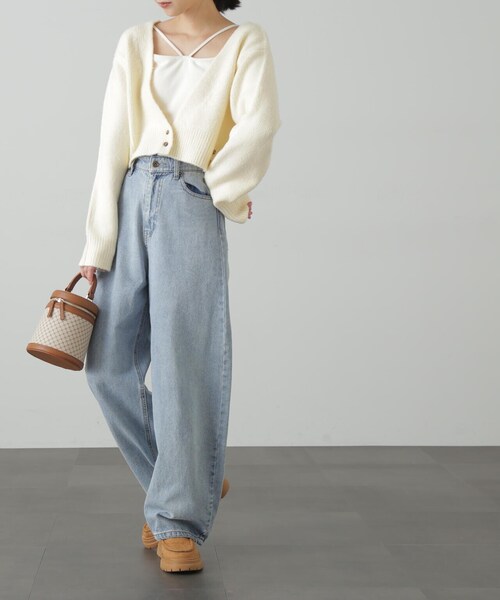 FREE'S MART（フリーズマート）の「2WAYアシメショート丈カーディガン（ニット/セーター・レディース・ホワイト/パープル/ベージュ/グリーン・FREE）」の8枚目の写真