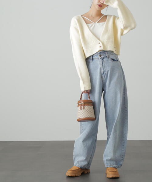 FREE'S MART（フリーズマート）の「2WAYアシメショート丈カーディガン（ニット/セーター・レディース・ホワイト/パープル/ベージュ/グリーン・FREE）」の9枚目の写真