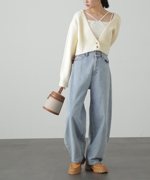 FREE'S MART（フリーズマート）の「2WAYアシメショート丈カーディガン（ニット/セーター・レディース・ホワイト/パープル/ベージュ/グリーン・FREE）」の10枚目の写真