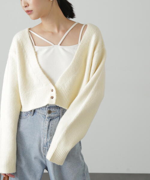FREE'S MART（フリーズマート）の「2WAYアシメショート丈カーディガン（ニット/セーター・レディース・ホワイト/パープル/ベージュ/グリーン・FREE）」の11枚目の写真