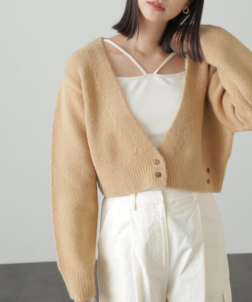 FREE'S MART（フリーズマート）の「2WAYアシメショート丈カーディガン（ニット/セーター・レディース・ホワイト/パープル/ベージュ/グリーン・FREE）」の15枚目の写真