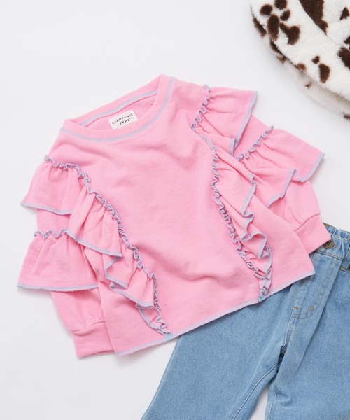 CIAOPANIC TYPY（チャオパニックティピー）の「【KIDS】配色ステッチフリル裏毛スウェット（スウェット・キッズ・アイボリー/グレー/ピンク・L/XL/S/XXL/M）」の3枚目の写真