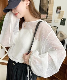 moment+ | スモールメッシュ長袖すそドロストショートプルオーバー(Tシャツ/カットソー)