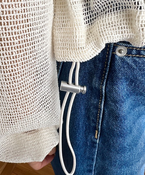 moment+（モーメントプラス）の「スモールメッシュ長袖すそドロストショートプルオーバー（Tシャツ/カットソー・レディース・ブラック/チャコールグレー/ナチュラル/オフホワイト・M）」の13枚目の写真