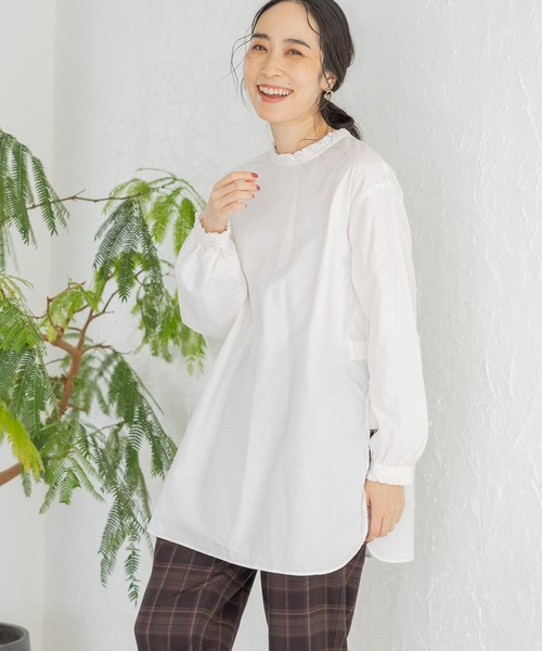 studio CLIP（スタディオクリップ）の「製品染めオックスフリルブラウス（シャツ/ブラウス・レディース・カーキ/アイボリー/オレンジ/オフホワイト・FREE）」の2枚目の写真