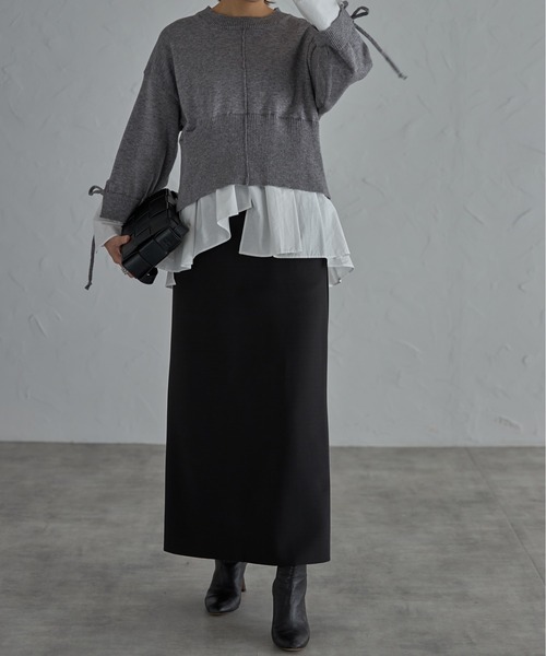 【着用2回】カデュネ　ギザギザ変形ロングスカート　ベージュ×ブラック♡ドット iki｜キュプラシワサテン シフォンレイヤード スカート