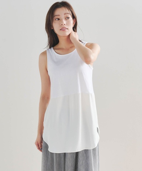 Droite lautreamont（ドロワットロートレアモン）の「裾布帛レイヤードタンク≪洗濯機で洗える≫（タンクトップ・レディース・ブラック/オフホワイト・M）」の5枚目の写真