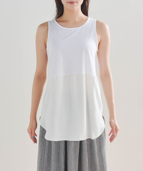 Droite lautreamont（ドロワットロートレアモン）の「裾布帛レイヤードタンク≪洗濯機で洗える≫（タンクトップ・レディース・ブラック/オフホワイト・M）」の6枚目の写真