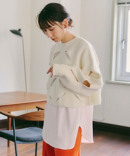 Droite lautreamont（ドロワットロートレアモン）の「裾布帛レイヤードタンク≪洗濯機で洗える≫（タンクトップ・レディース・ブラック/オフホワイト・M）」の3枚目の写真