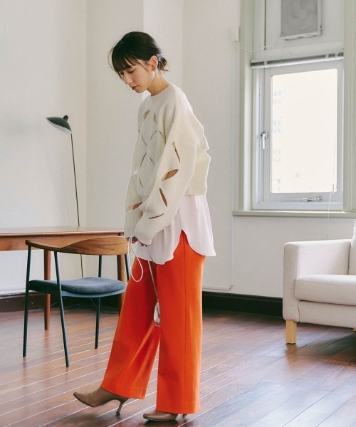 Droite lautreamont（ドロワットロートレアモン）の「裾布帛レイヤードタンク≪洗濯機で洗える≫（タンクトップ・レディース・ブラック/オフホワイト・M）」の4枚目の写真