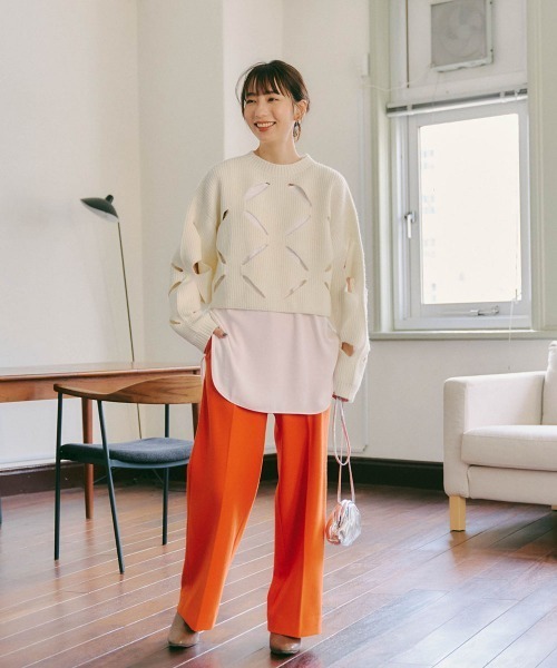 Droite lautreamont（ドロワットロートレアモン）の「裾布帛レイヤードタンク≪洗濯機で洗える≫（タンクトップ・レディース・ブラック/オフホワイト・M）」の13枚目の写真