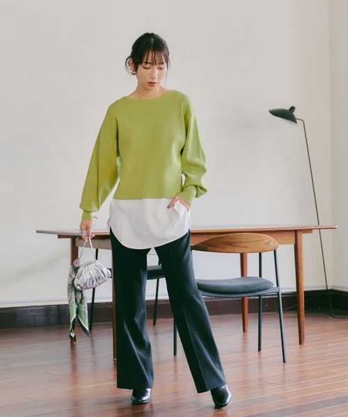 Droite lautreamont（ドロワットロートレアモン）の「裾布帛レイヤードタンク≪洗濯機で洗える≫（タンクトップ・レディース・ブラック/オフホワイト・M）」の16枚目の写真