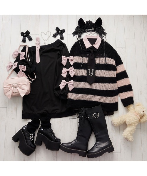 DearMyLove(ディアマイラブ)の「選べる丈ゆる編みルーズニット(ニット/セーター・レディース・ホワイト×ブラック/ブラック系その他/ブラック×ピンク/ブラック/ホワイト系その他/ホワイト/ブラック×ホワイト/ピンク系その他・M-L/LL~3L)」の10枚目の写真