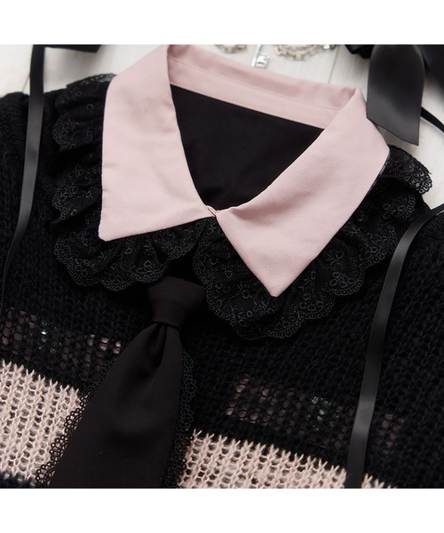 DearMyLove(ディアマイラブ)の「選べる丈ゆる編みルーズニット(ニット/セーター・レディース・ホワイト×ブラック/ブラック系その他/ブラック×ピンク/ブラック/ホワイト系その他/ホワイト/ブラック×ホワイト/ピンク系その他・M-L/LL~3L)」の11枚目の写真