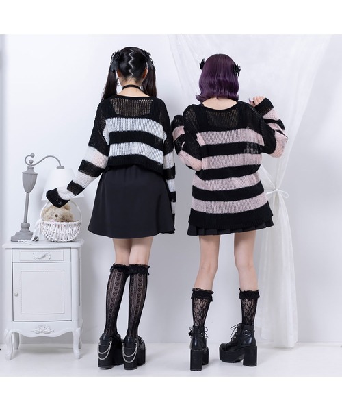 DearMyLove(ディアマイラブ)の「選べる丈ゆる編みルーズニット(ニット/セーター・レディース・ホワイト×ブラック/ブラック系その他/ブラック×ピンク/ブラック/ホワイト系その他/ホワイト/ブラック×ホワイト/ピンク系その他・M-L/LL~3L)」の14枚目の写真