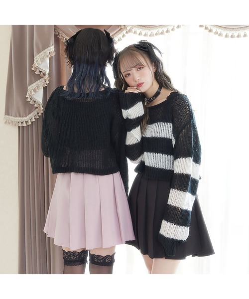 DearMyLove(ディアマイラブ)の「選べる丈ゆる編みルーズニット(ニット/セーター・レディース・ホワイト×ブラック/ブラック系その他/ブラック×ピンク/ブラック/ホワイト系その他/ホワイト/ブラック×ホワイト/ピンク系その他・M-L/LL~3L)」の15枚目の写真