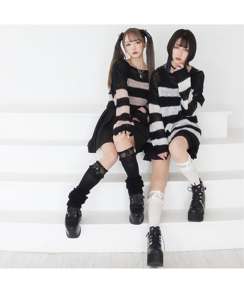 DearMyLove(ディアマイラブ)の「選べる丈ゆる編みルーズニット(ニット/セーター・レディース・ホワイト×ブラック/ブラック系その他/ブラック×ピンク/ブラック/ホワイト系その他/ホワイト/ブラック×ホワイト/ピンク系その他・M-L/LL~3L)」の21枚目の写真