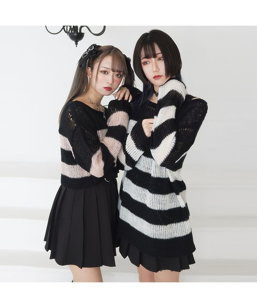 DearMyLove(ディアマイラブ)の「選べる丈ゆる編みルーズニット(ニット/セーター・レディース・ホワイト×ブラック/ブラック系その他/ブラック×ピンク/ブラック/ホワイト系その他/ホワイト/ブラック×ホワイト/ピンク系その他・M-L/LL~3L)」の22枚目の写真