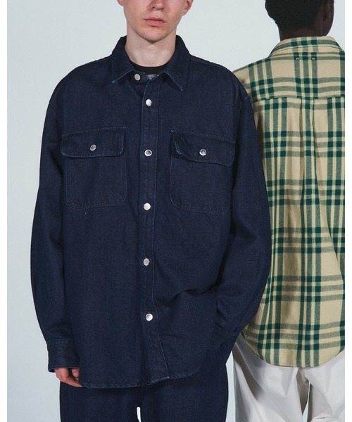 SOPHNET.（ソフネット）の「OVERSIZED SHIRT JACKET（シャツ/ブラウス・メンズ・ベージュ/インディゴブルー・LARGE/MEDIUM/SMALL/X-LARGE）」の7枚目の写真