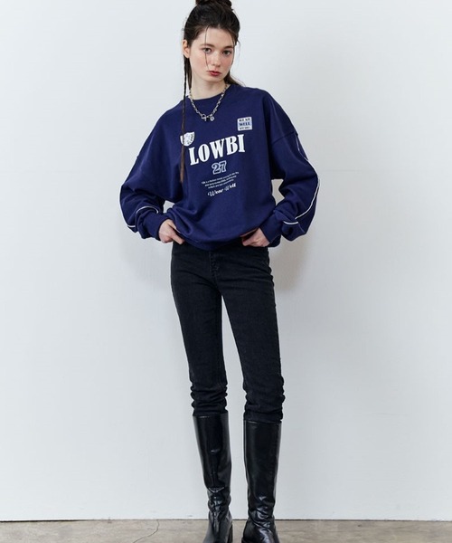 LOWBI（ロウビ）の「LOWBI／27WELLプルオーバー（ウラケ）2102480（スウェット・レディース・ライトグレー/ネイビー・FREE）」の4枚目の写真