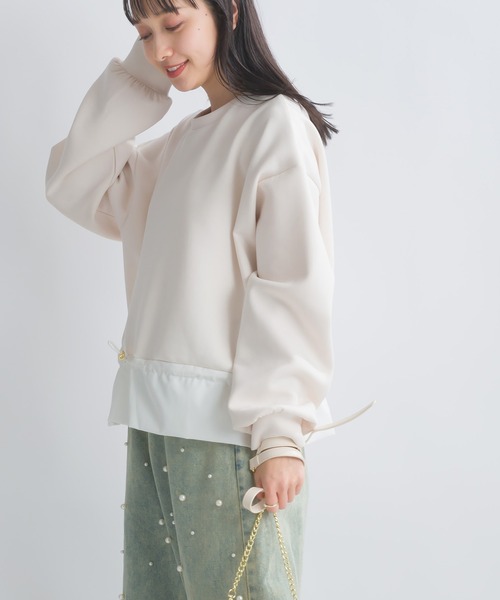 PICCIN（ピッチン）の「【WEB限定】スポンジリバー異素材ドッキングプルオーバー（Tシャツ/カットソー・レディース・オフホワイト/ブラック系その他・M/S/L）」の4枚目の写真