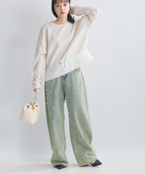 PICCIN（ピッチン）の「【WEB限定】スポンジリバー異素材ドッキングプルオーバー（Tシャツ/カットソー・レディース・オフホワイト/ブラック系その他・M/S/L）」の7枚目の写真