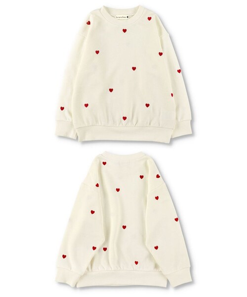 BRANSHES（ブランシェス）の「ハート総柄刺繍トレーナー（スウェット・キッズ・オフホワイト/ライトグリーン・130/150/110/120/100/90/140）」の3枚目の写真