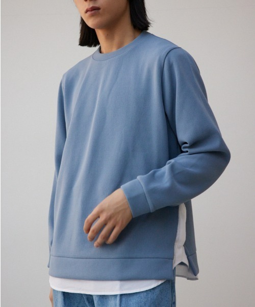 AZUL by moussy(アズールバイマウジー)の「シャツレイヤードスリットニットソー(ニット/セーター・メンズ・ブラック/ベージュ/グレー/ブルー・MEDIUM/LARGE)」の4枚目の写真