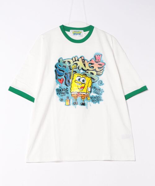 ＪＵＧＬＡＮＳ（ユグランス）の「【SPONGE BOB/スポンジ・ボブ】タギングリンガーTシャツ（Tシャツ/カットソー・メンズ・グリーン/レッド・M/L）」の2枚目の写真