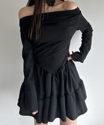 【色っぽ春コーデに◎】オフショルティアードミニワンピース