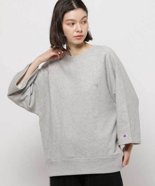 Champion(チャンピオン)の「【Champion(チャンピオン)】裏毛クルー6分丈Tシャツ(Tシャツ/カットソー・レディース・サックスブルー/グレー/ナチュラル・LARGE/MEDIUM)」の7枚目の写真