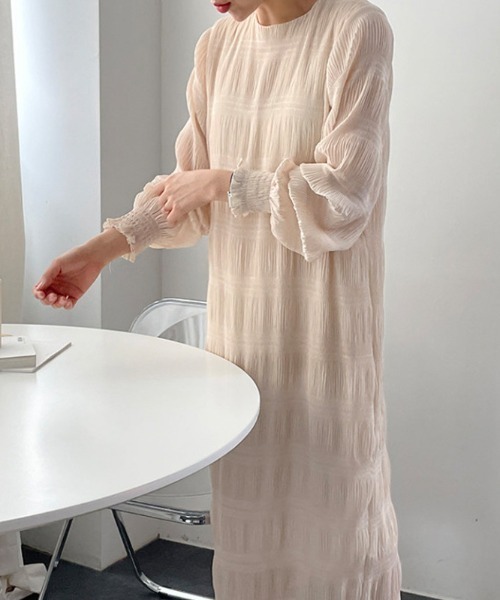 【セール】袖ギャザー楊柳ロングワンピース（ワンピース）｜deux amour（ドゥーザムール）