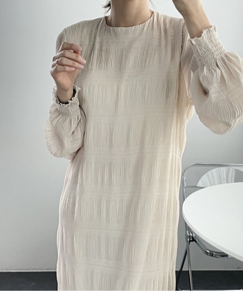 【セール】袖ギャザー楊柳ロングワンピース（ワンピース）｜deux amour（ドゥーザムール）