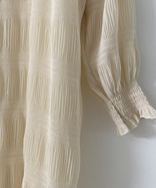 【セール】袖ギャザー楊柳ロングワンピース（ワンピース）｜deux amour（ドゥーザムール）