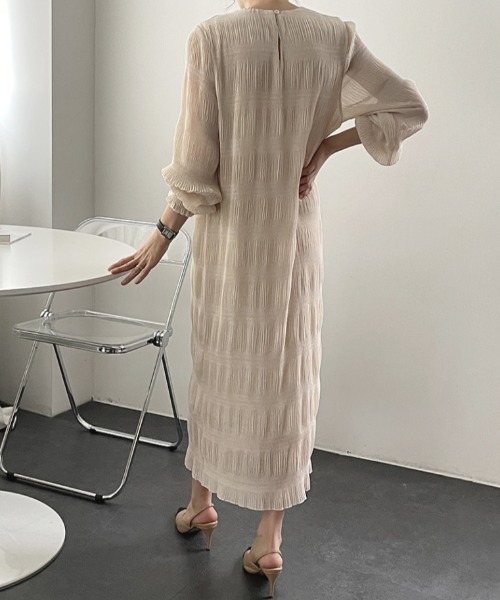 【セール】袖ギャザー楊柳ロングワンピース（ワンピース）｜deux amour（ドゥーザムール）