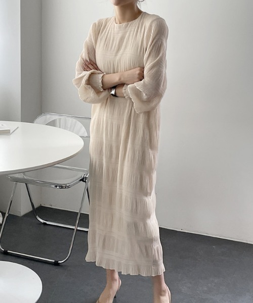 【セール】袖ギャザー楊柳ロングワンピース（ワンピース）｜deux amour（ドゥーザムール）