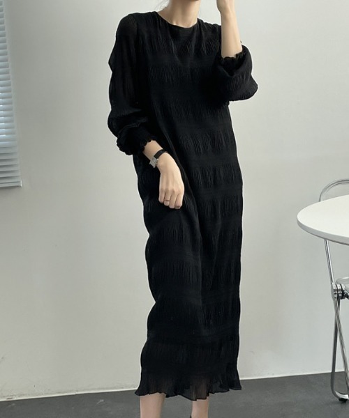 【セール】袖ギャザー楊柳ロングワンピース（ワンピース）｜deux amour（ドゥーザムール）