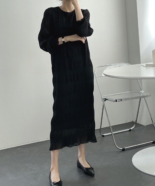 【セール】袖ギャザー楊柳ロングワンピース（ワンピース）｜deux amour（ドゥーザムール）