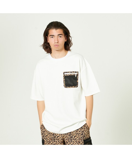 FLASH PACKER フラッシュパッカー ビックシルエット 異素材 レオパード柄ポケット Tシャツ XMPT-PKT（Tシャツ/カットソー）｜FLASH PACKER（フラッシュパッカー）