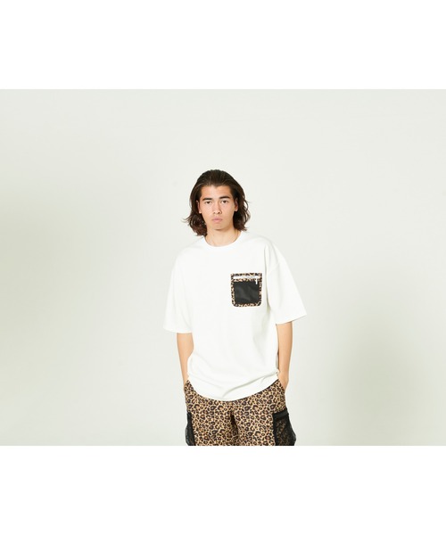 FLASH PACKER フラッシュパッカー ビックシルエット 異素材 レオパード柄ポケット Tシャツ XMPT-PKT（Tシャツ/カットソー）｜FLASH PACKER（フラッシュパッカー）
