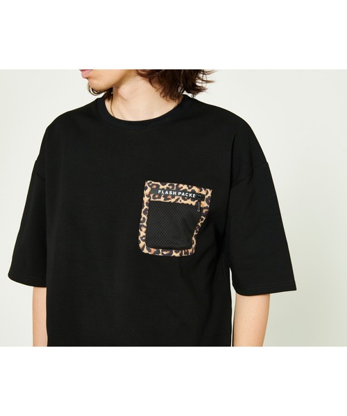 FLASH PACKER フラッシュパッカー ビックシルエット 異素材 レオパード柄ポケット Tシャツ XMPT-PKT（Tシャツ/カットソー）｜FLASH PACKER（フラッシュパッカー）